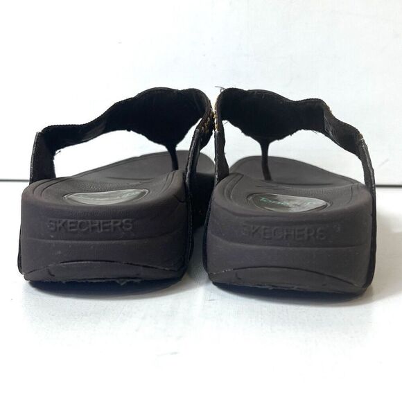 Skechers Tone-ups Wedge Flip Flop Womens 11 Brown Multicolor Woven Thong Sandals - Picture 9 of 11